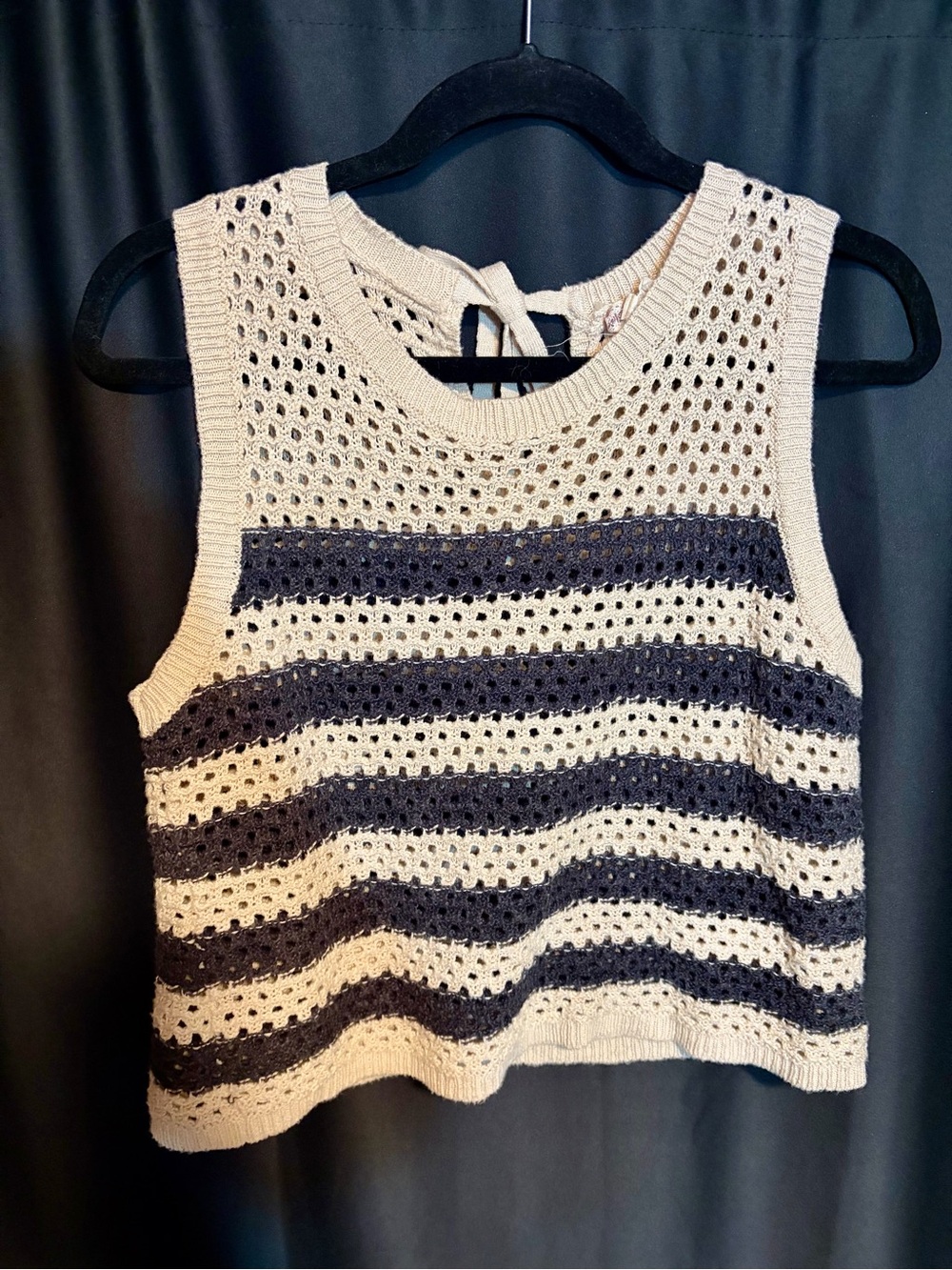 Women’s Crochet Stripe Tank Top - Cream & Navy
